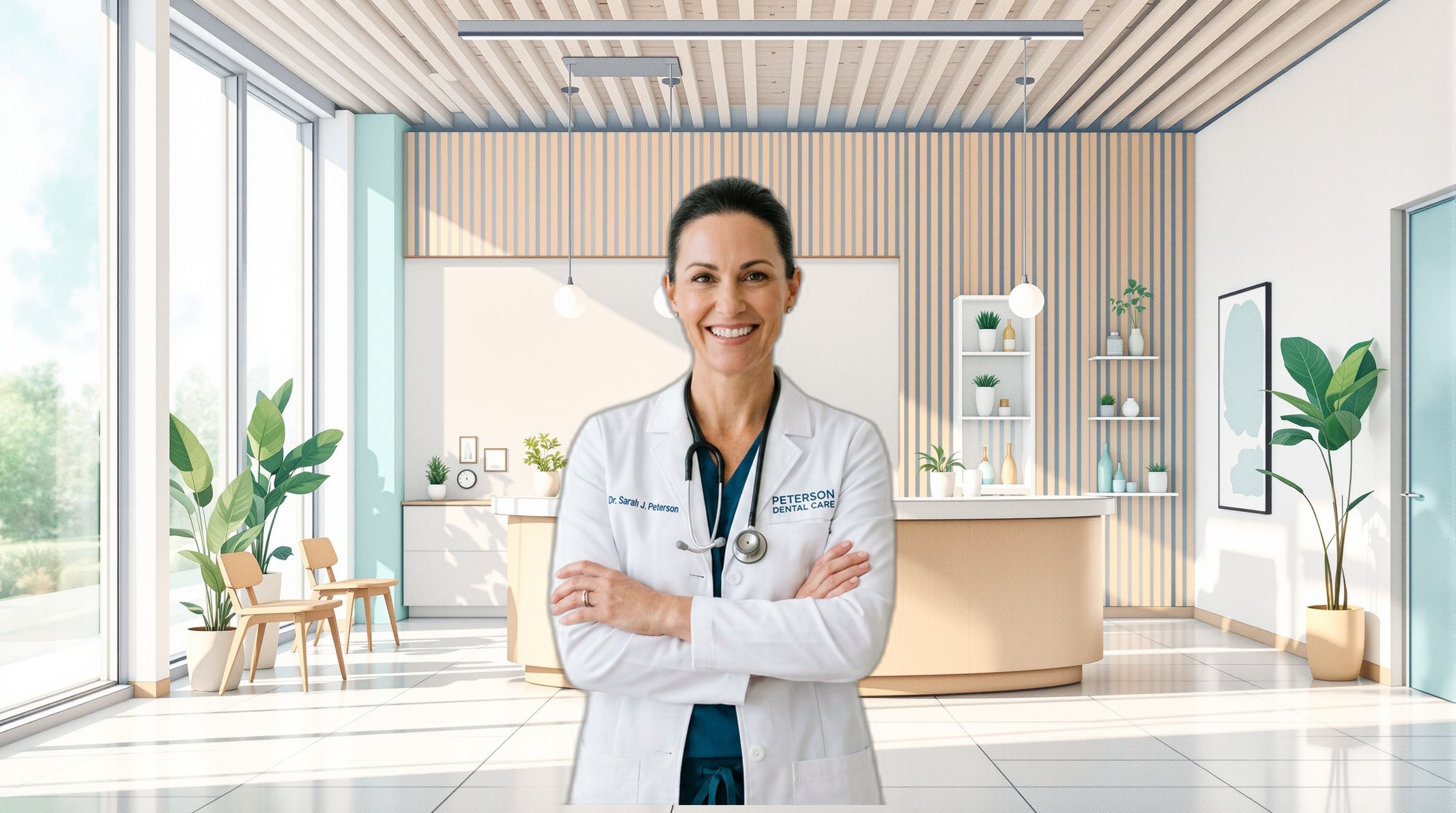 Healthcare professional character in illustrated watercolor setting